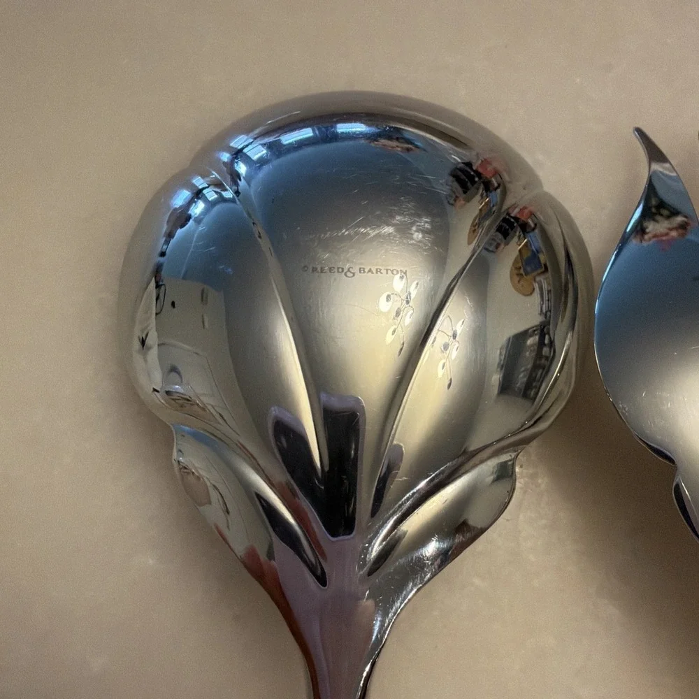 Reed & Barton Stainless & Glass/Crystal Handle 2 Piece Salad Serving Utensils